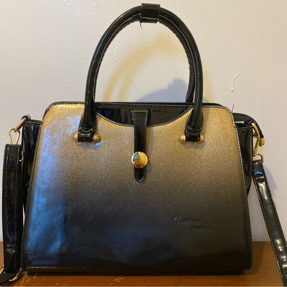 Candace Christian Napa Valley Gold Black Ombre Glitter Patent Satchel